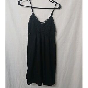 Juniors Acemi Sz Small Black Crochet Babaydoll Mini Dress Boho Dark Fairy Cruise